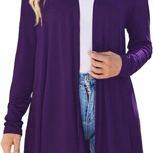 Women's Draped Front Open Casual Long Sleeve Lightweight Cardigan in Purple, X-L